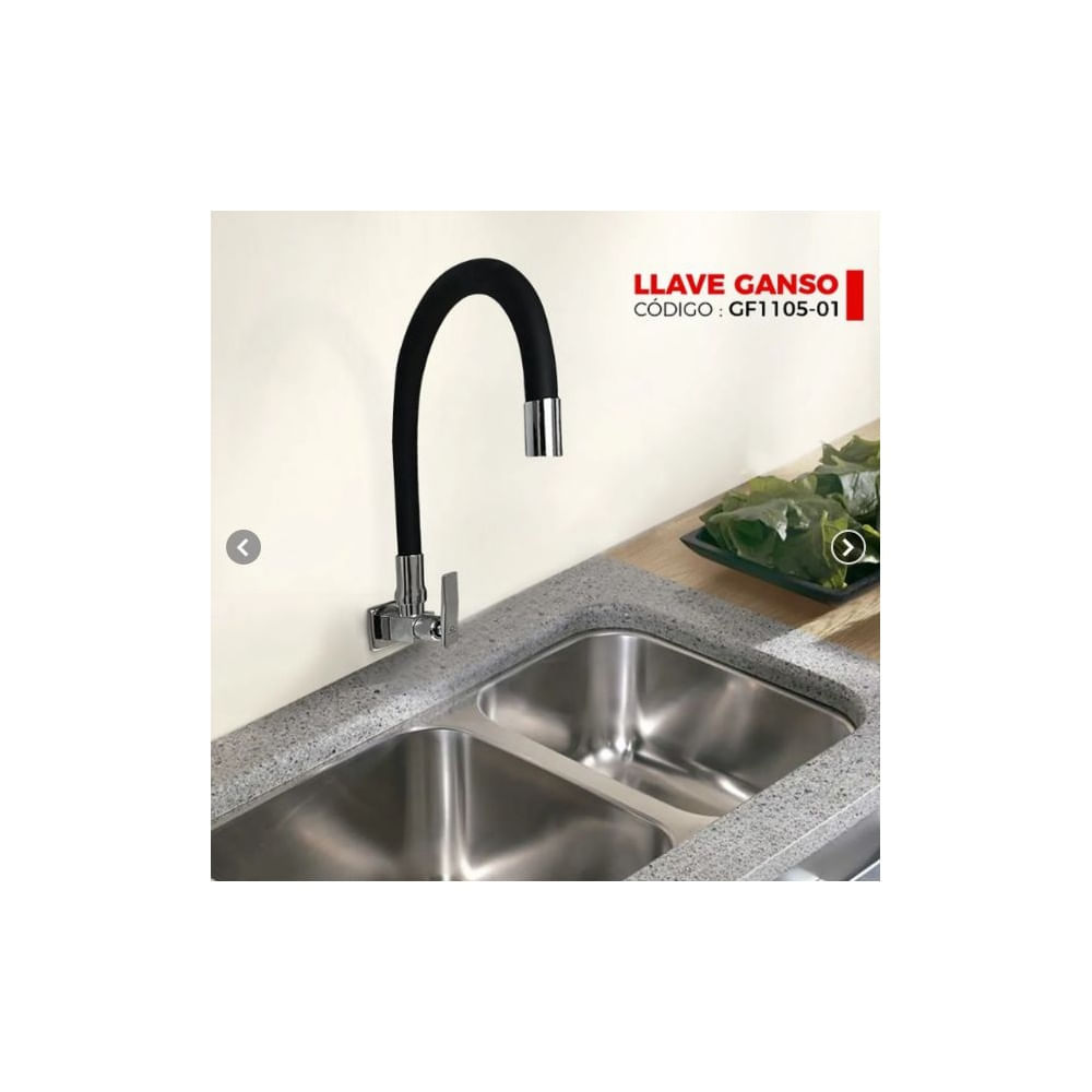 LLAVE DE COCINA A LA PARED PICO FLEXIBLE NEGRO GF1105-01
