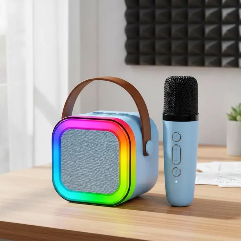 Mini Parlante con Micrófono Altavoz Bluetooth Inalámbrico para Karaoke para niños - Celeste