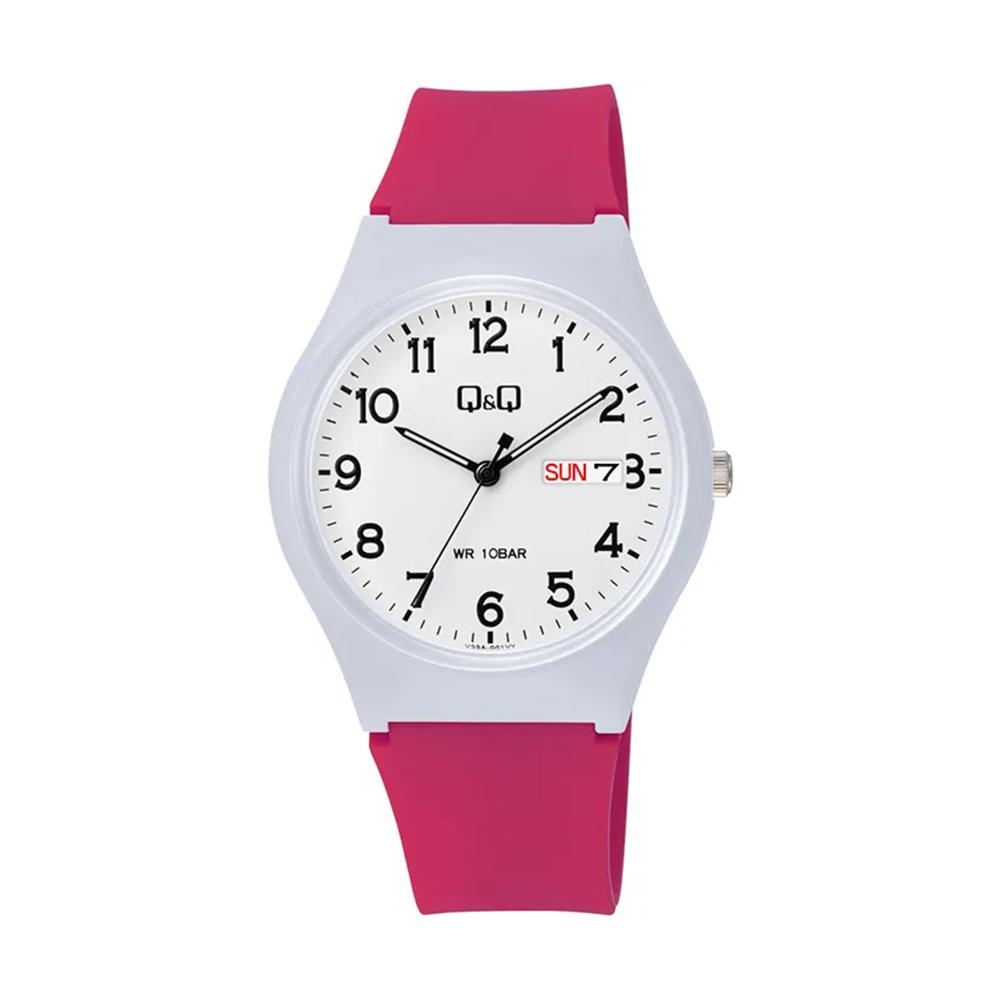 Reloj QyQ Mujer Fucsia Deportivo Analógico con Fecha Resistente al Agua 10 ATM