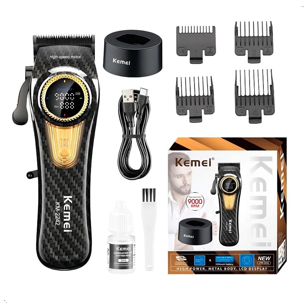 Kemei KM-2242 Cortadora De Cabello Profesional Con Base De Carga Y Pantalla LCD