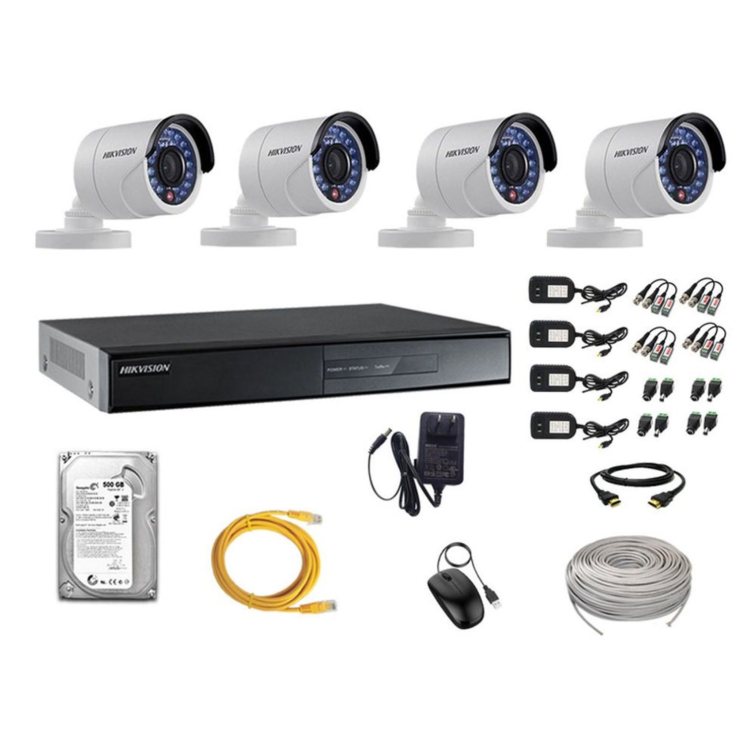 Kit 4 Cámaras De Seguridad Exterior Hikvision Hd 720p Disco Duro 500gb Oechsle 4982