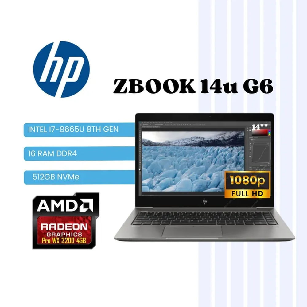 LAPTOP HP ZBOOK 14u G6 I INTEL CORE I7-8665U  16GB RAM DDR4 - 512GB NVMe - 14"" FHD