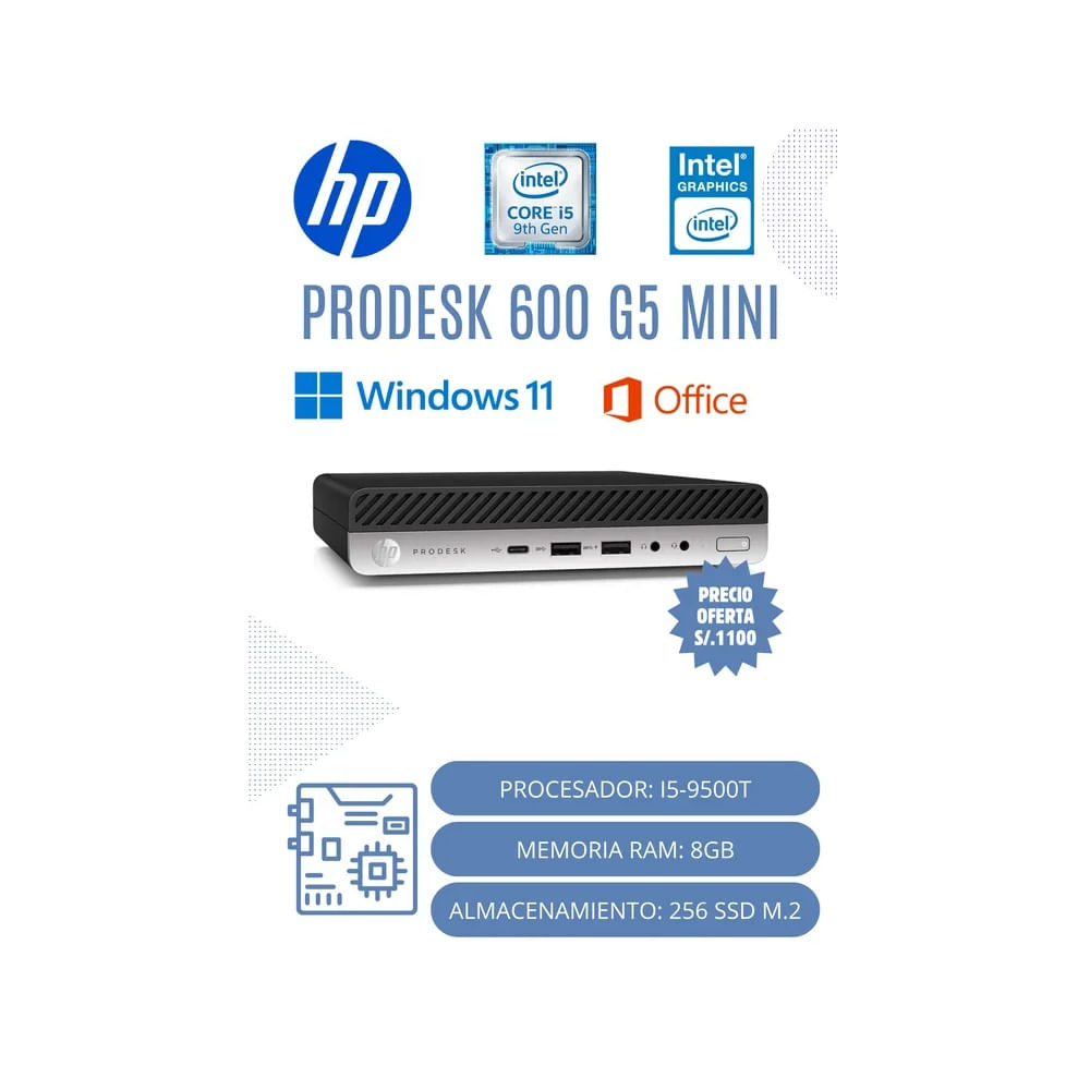 HP ProDesk 600 G5 Desktop Mini CI5 9na 8GB RAM  256 M.2 DP/VGA