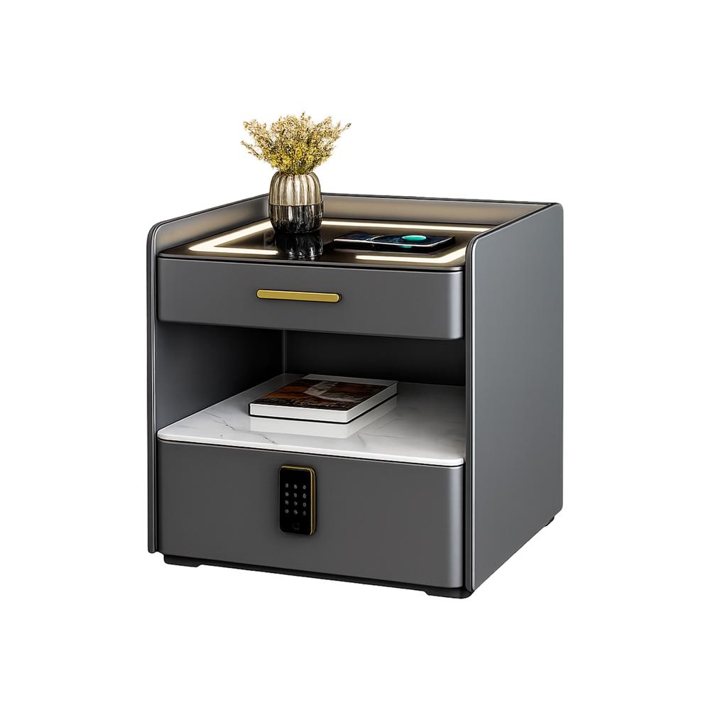 Mesa de Noche Inteligente LED con Cerradura Digital Gris Oscuro