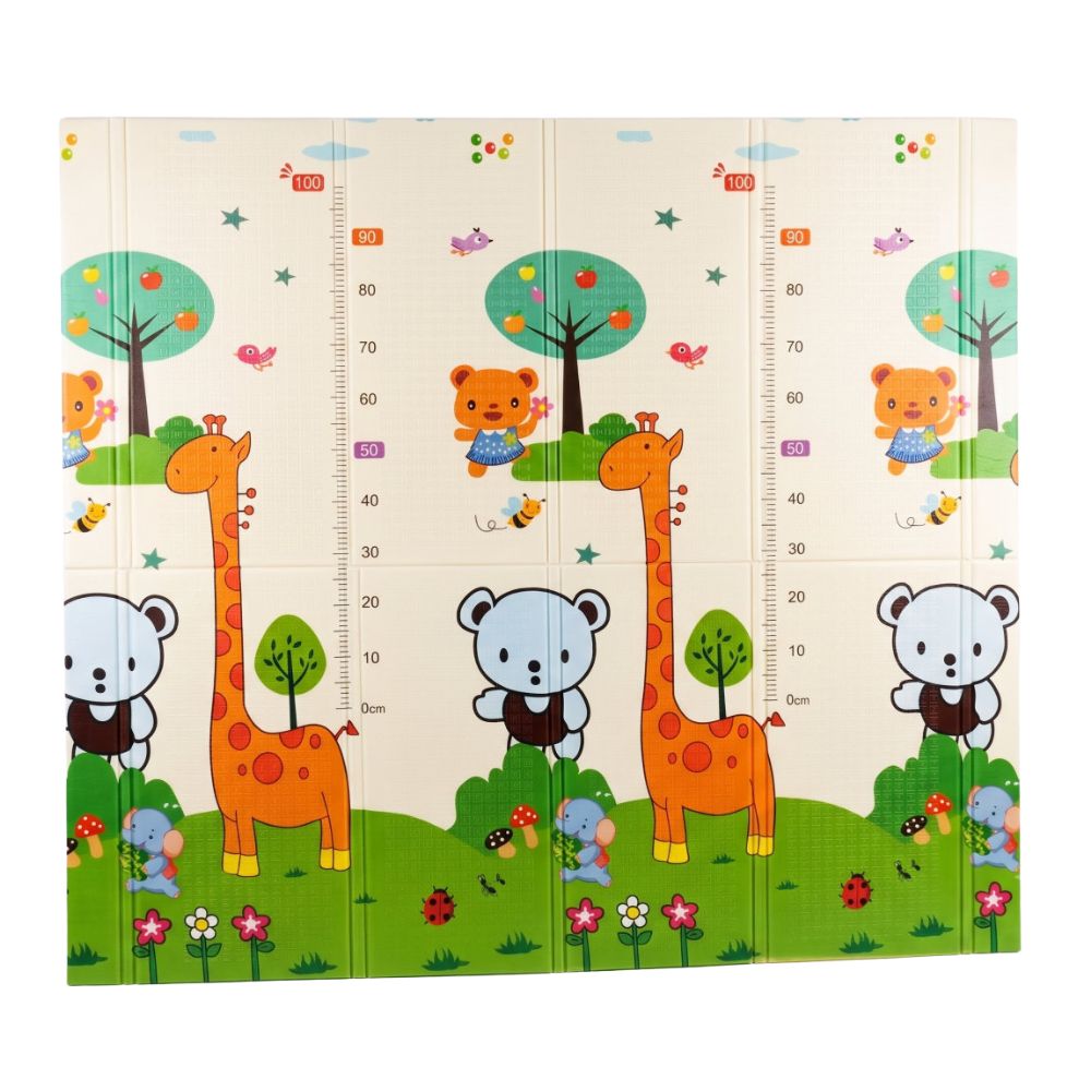 Piso Plegable de Bebé Tapete Reversible Jirafa con Ositos y Pista Holiday 2 m x 1.8 m x 1 cm