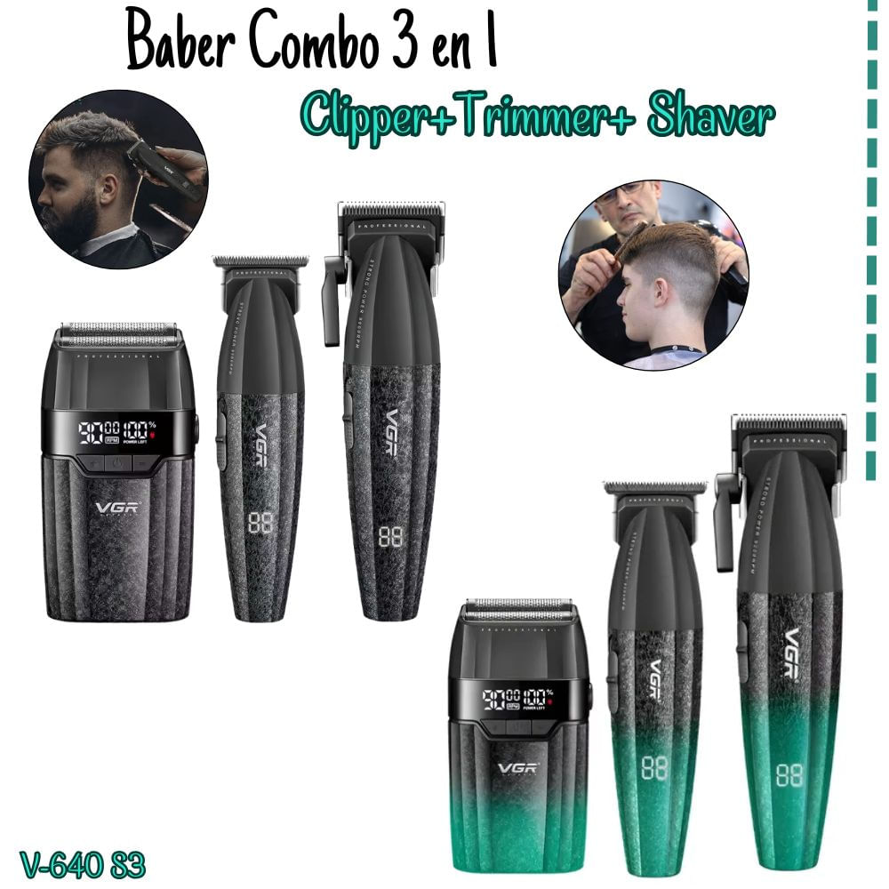 Tricombo Barber VGR Clipper con Trimmer y con Shaver V-640S3