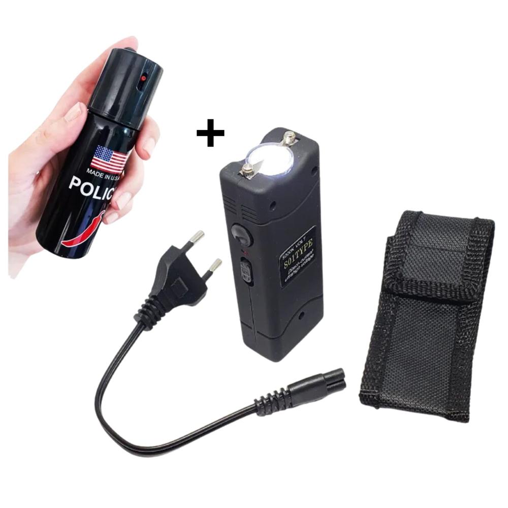Gas Pimienta y Electroshock Portátil Recargable con Linterna LED