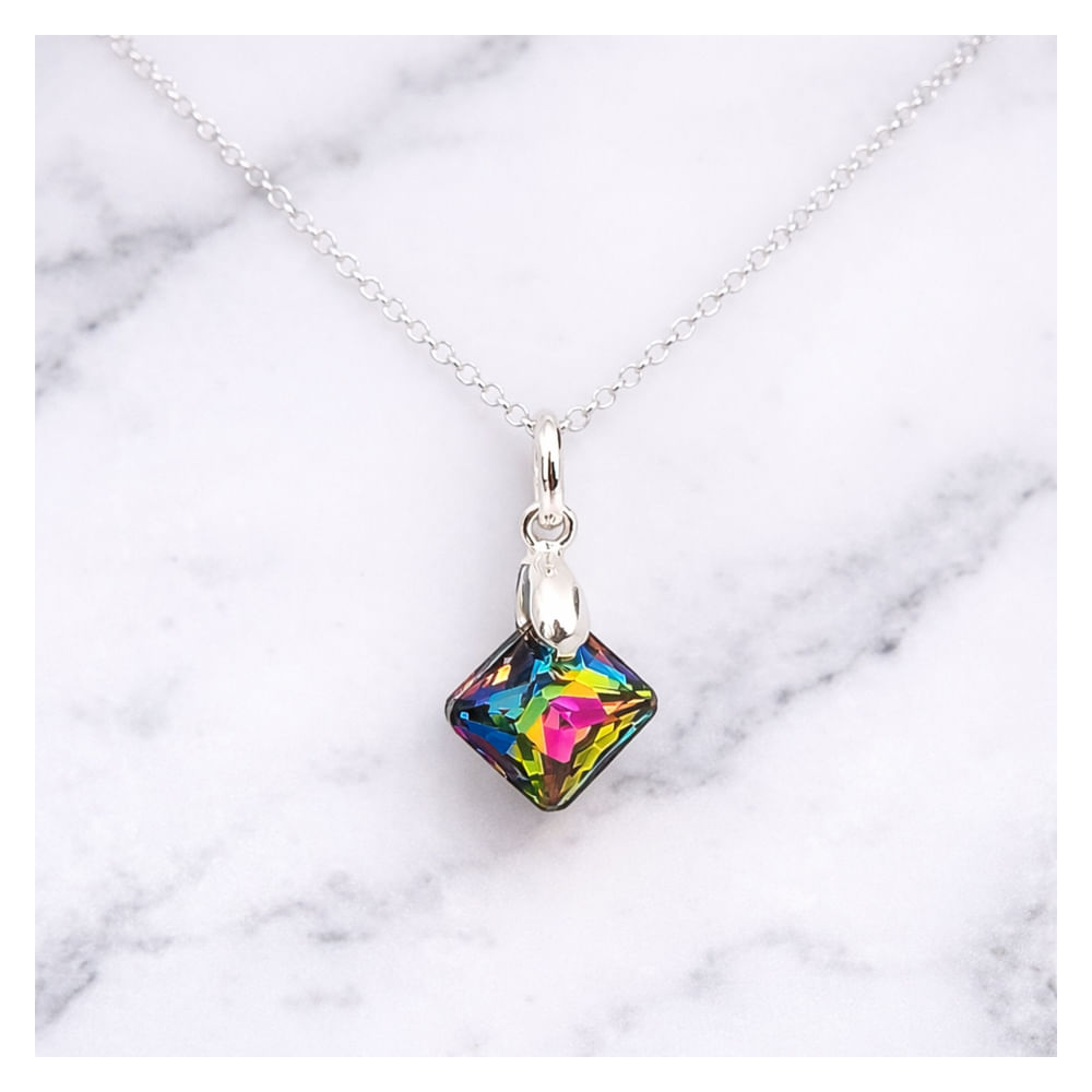Collar de Plata 925 para Mujer con Dije de Cristal Diseño Rombo Verde Ideal para Regalar