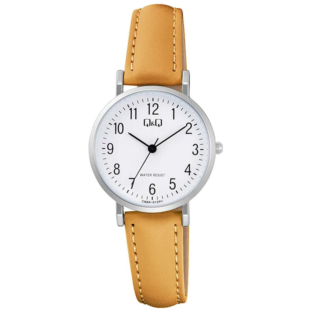 Reloj QyQ Modelo c66a-001py Mujer Cuero Color Arena Analógico Resistente al Agua 3 ATM