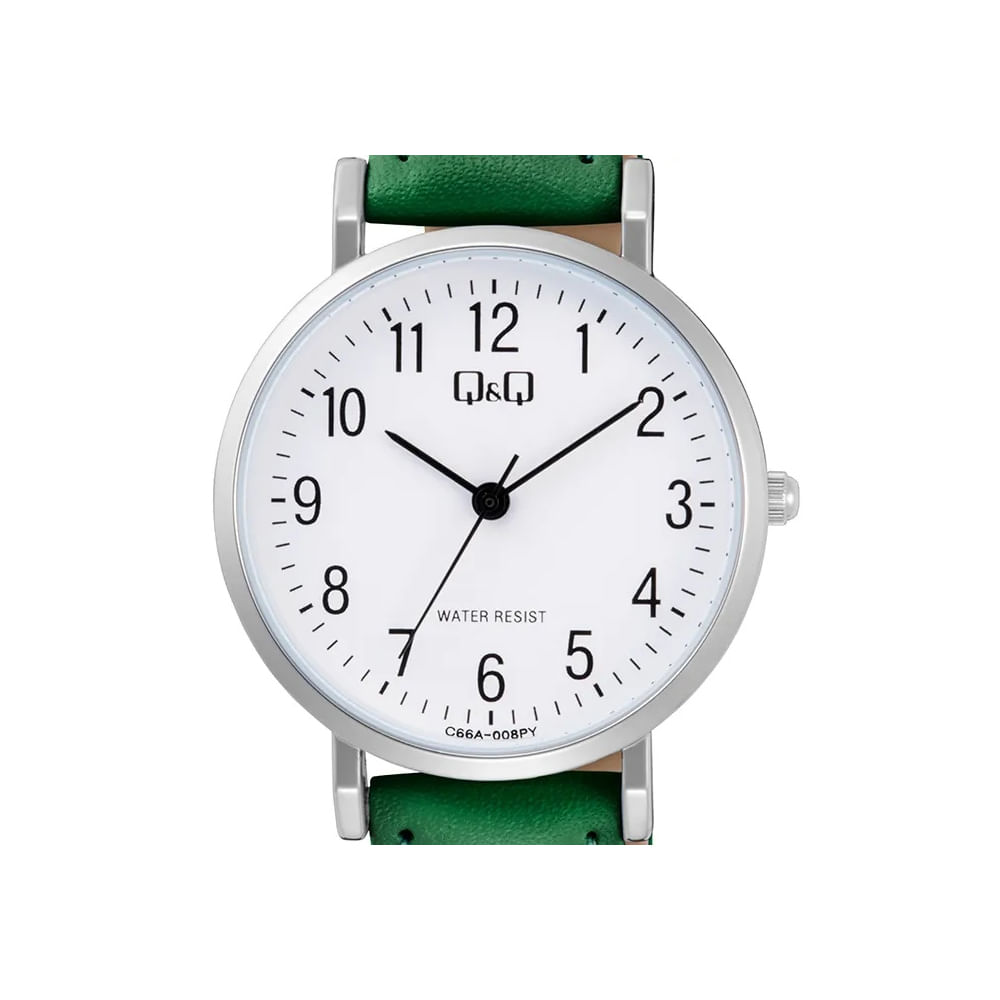 Reloj QyQ para Mujer Modelo C66A-008PY de Cuero Color Verde Analógico Resistente al Agua 3 ATM