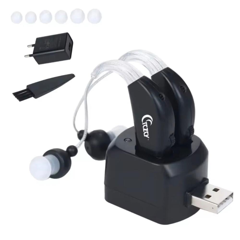 AUDIFONO AURICULAR AMPLIFICADOIR SORDERA SORDO RECARGABLE NEGRO