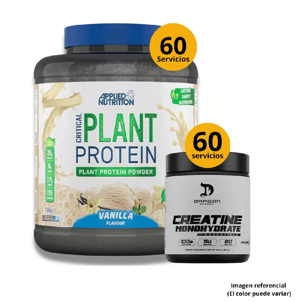 Plant protein 1.8kg Applied Nutrition vainilla y Creatina Dragon pharma 300g
