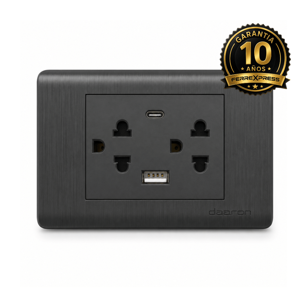 Tomacorriente Doble Universal con Puerto USB-A y USB-C Abatron negro