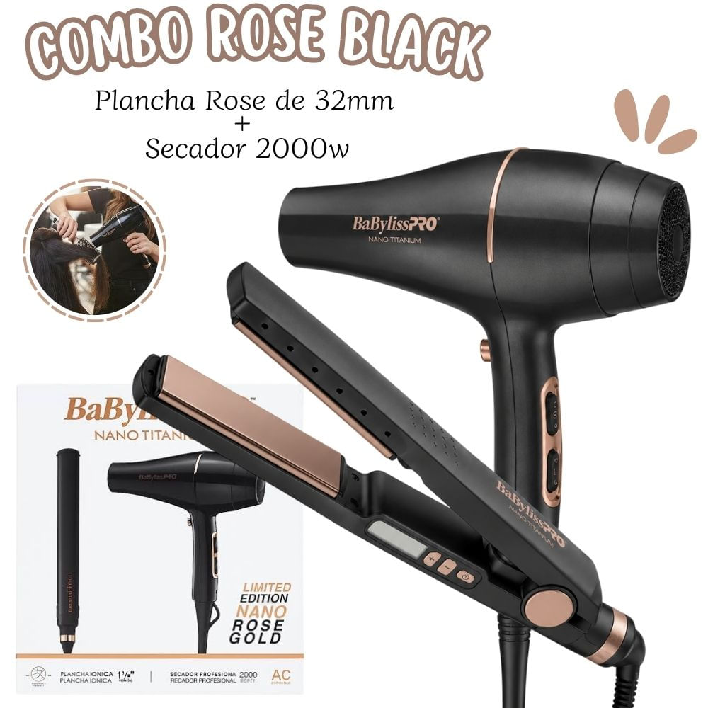 Combo BabylissPro Edicion Ilimitada Plancha Black Rose Y Secador Nano Rose - BNTRGPP43PE