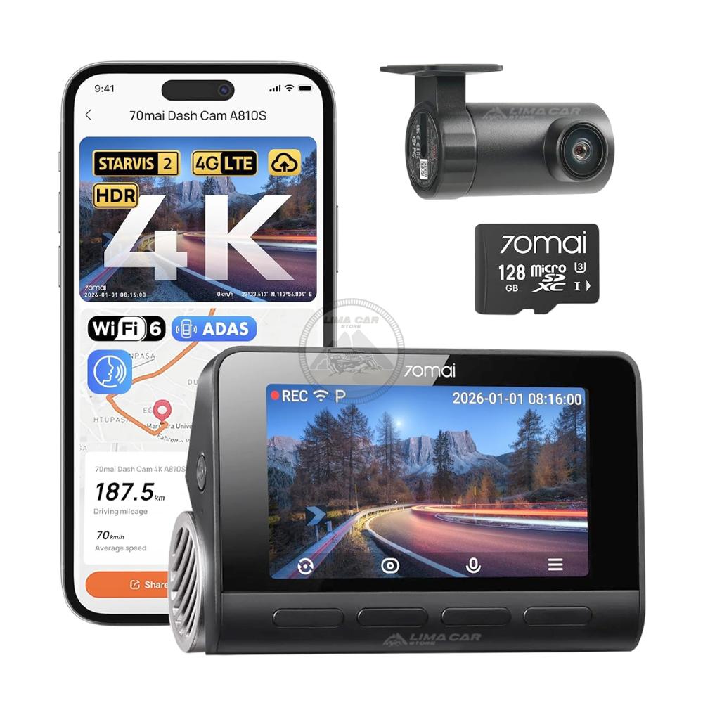 Cámara para Autos DashCam 4K con 128GB - Frontal y trasera 70mai