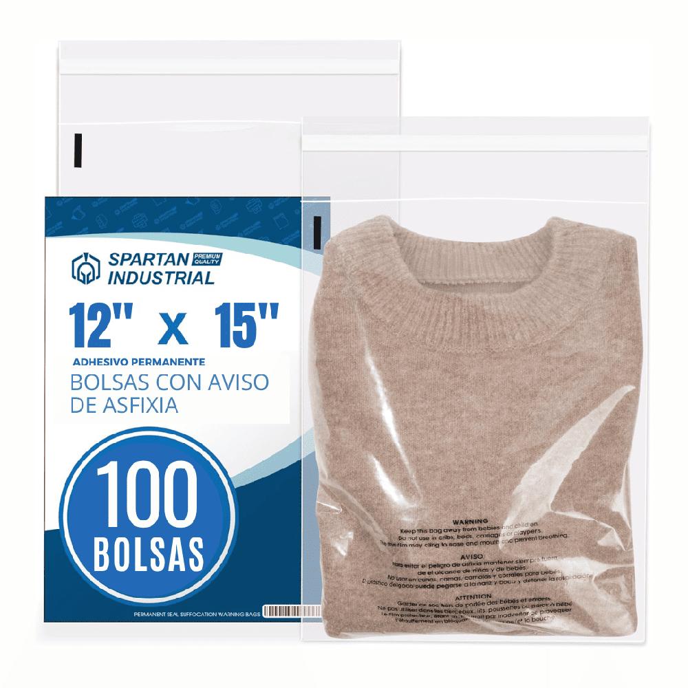 100 Bolsas de Polietileno Autoadhesivas Autosellables con Aviso de Asfixia 12x15P- SPARTAN INDUTRIAL