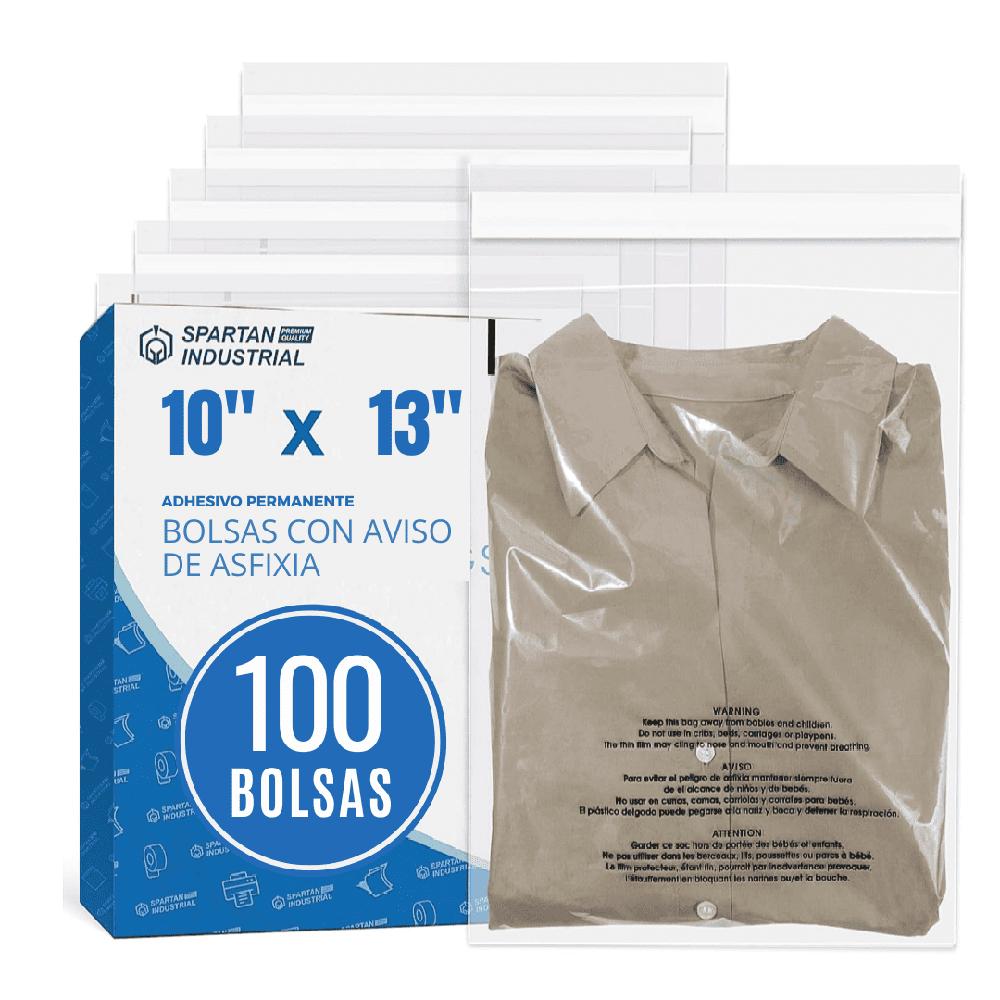 100 Bolsas de Polietileno Autoadhesivas Autosellables con Aviso de Asfixia 10x13P- SPARTAN INDUTRIAL
