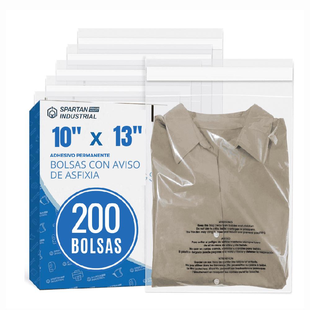 200 Bolsas de Polietileno Autoadhesivas Autosellables con Aviso de Asfixia 10x13P SPARTAN INDUTRIAL