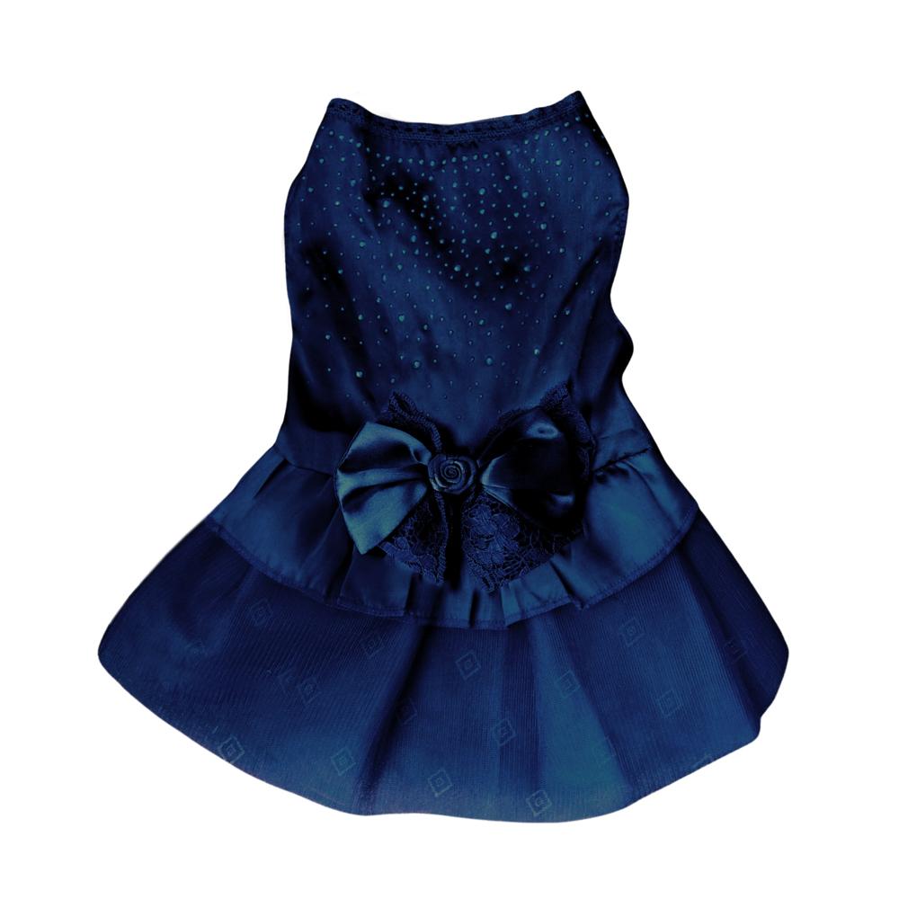 VESTIDO AZUL PARA MASCOTA CON TUL Y RHINESTONES CIERRE VELCRO - TALLA L