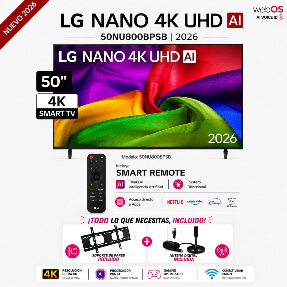 Televisor LG 50 pulgadas 4K Ultra HD WebOS 50NU800BPSC MAS RACK MAS ANTENA DIGITAL