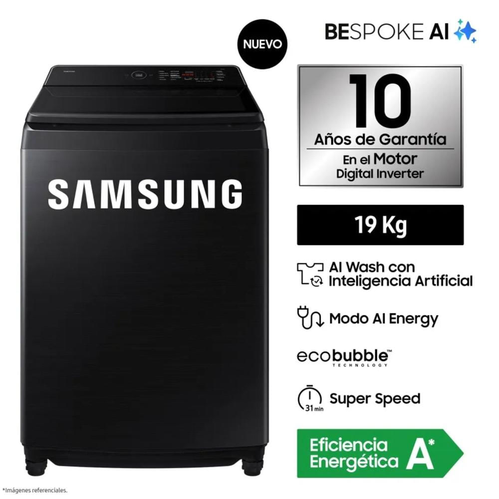 Lavadora Samsung AI Wash EcoBubble 19kg Negra WA80F19S8BPE