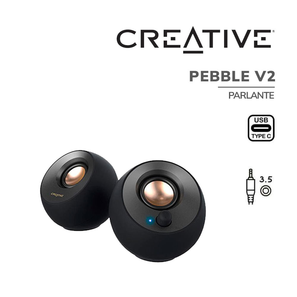 PARLANTE CREATIVE PEBBLE V2 2.0 8W-16W 3.5MM USB-C-POWER BLACK