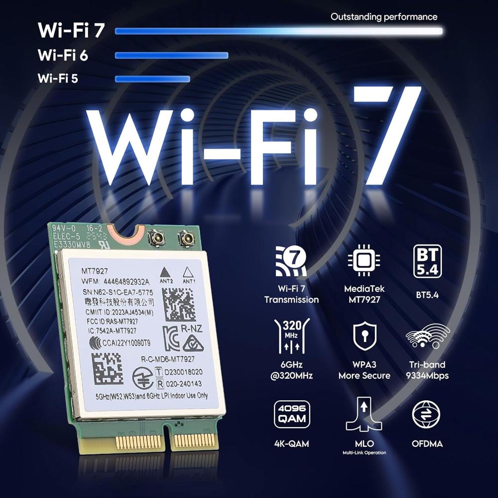 MT7927 WiFi 7 tarjeta Tri-Band 802.11be adaptador inalámbrico 2.4-5-6GHz BT 5.4