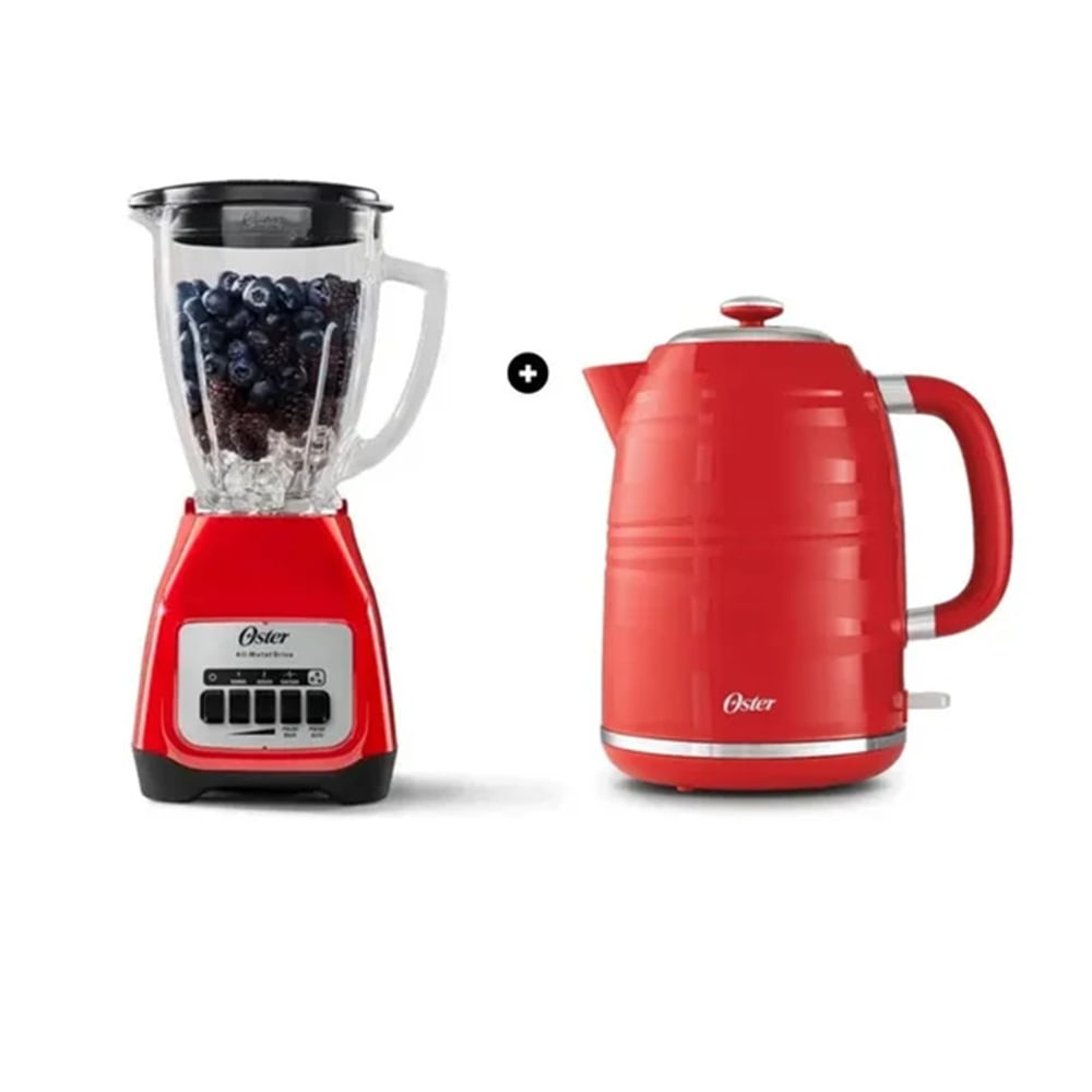 Licuadora Oster BLSTKAGRPB053 1.5L + Hervidor Oster BVSTKT4 Rojo