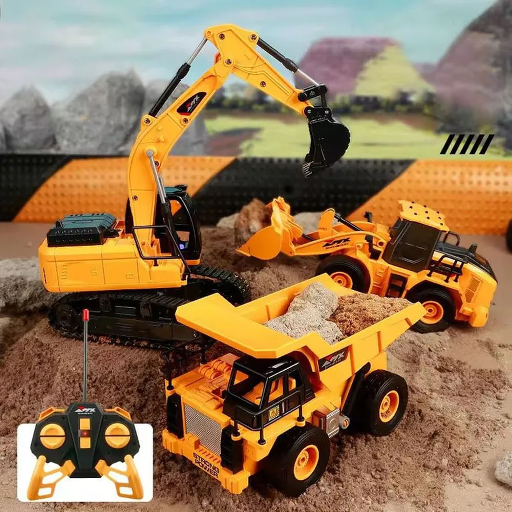 MAQUINARIA PESADA RC 3 EN 1 VOLQUETE - TRACTOR - EXCAVADORA CON LUCES RGB Y BATERÍA RECARGABLE