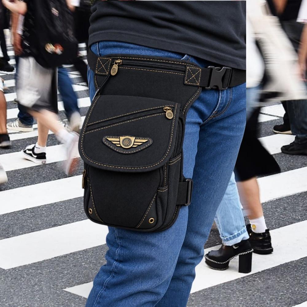 MORRAL CANGURO PARA PIERNA HOMBRES COLOR NEGRO 4 BOLSILLOS