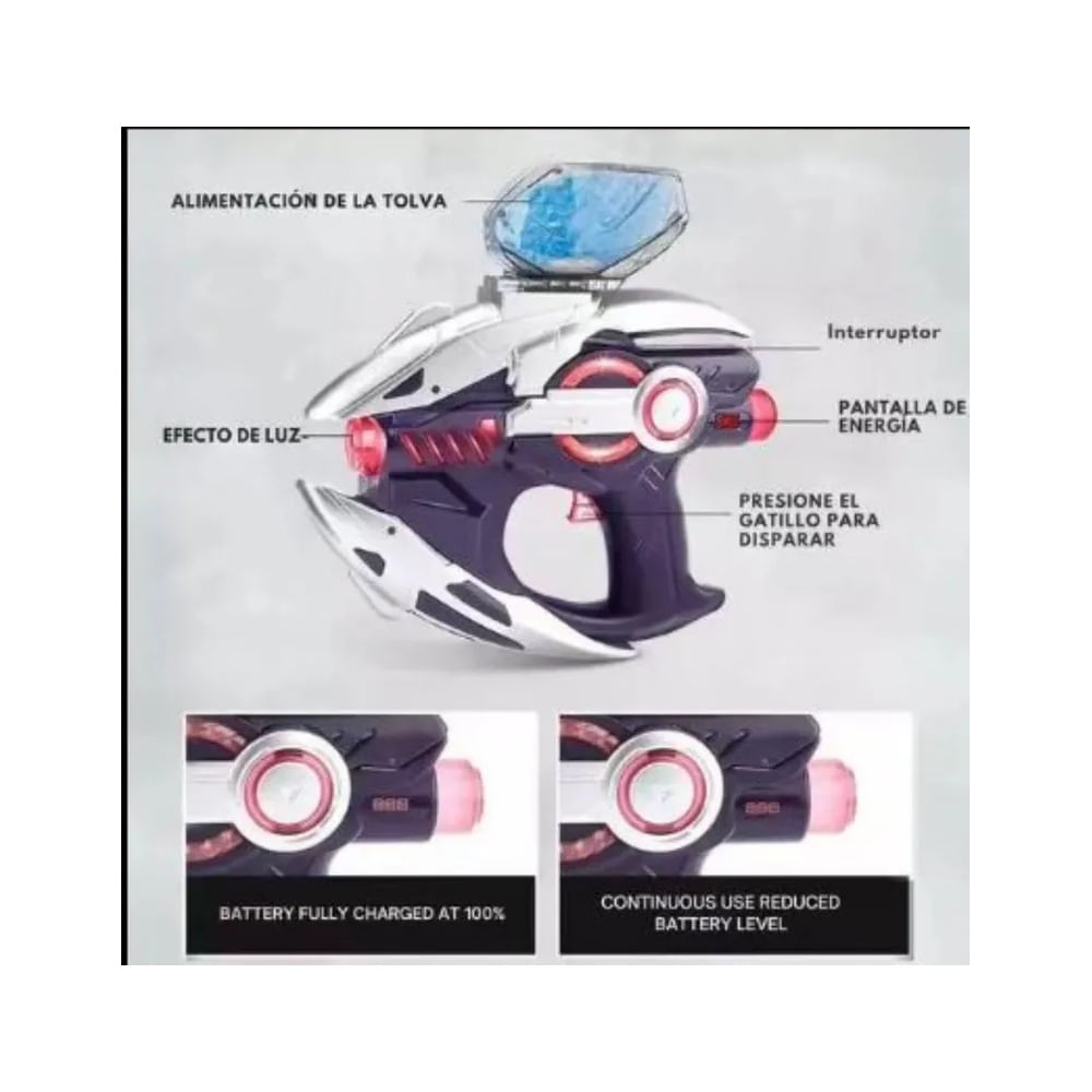 Pistola Futurista de Agua e Hidrogel Recargable 7.4V con 5000 Balines