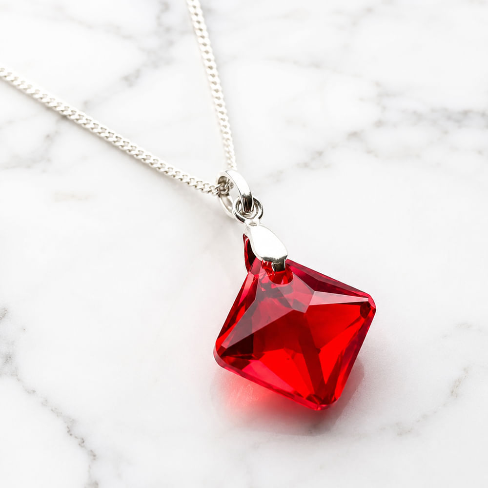 Collar para Mujer de Plata 925 con Dije Rombo Cristal Rojo Regalo Elegante para Mujer