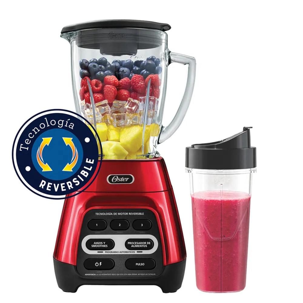 Licuadora Oster roja y vaso Blend N Go BLSTPYG1310RBG 1.5L