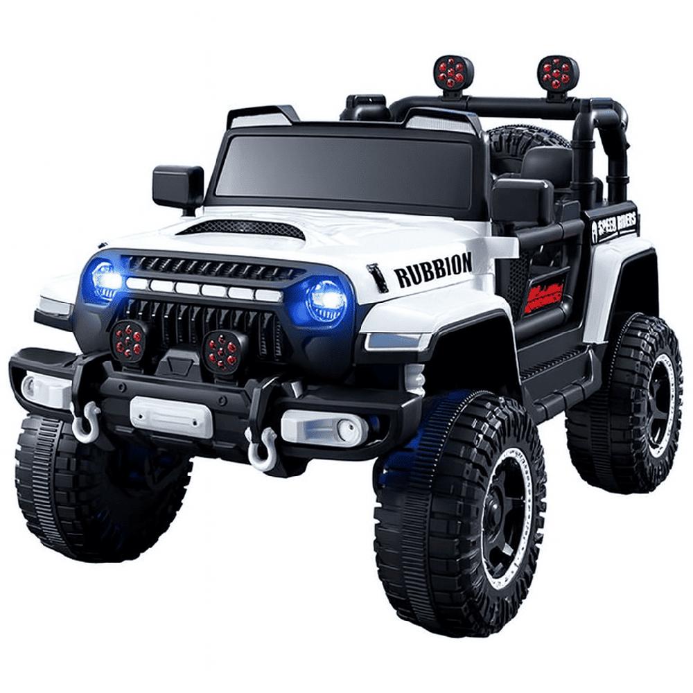 Carro Eléctrico coche 4X4 Blanco Estilo Jeep Wrangler Rubicon 12V Doble Motor 380 con control