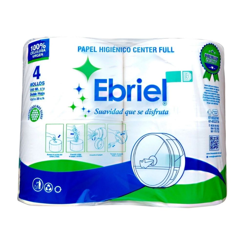 Papel Higienic Jumbo Center Full Ebriel 4 X 250 Mt