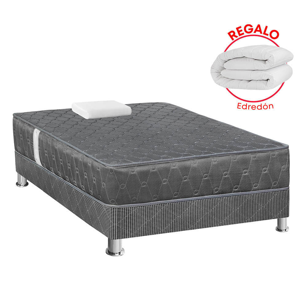 Cama Americana Acqua Gris 1.5 plazas + Edredon