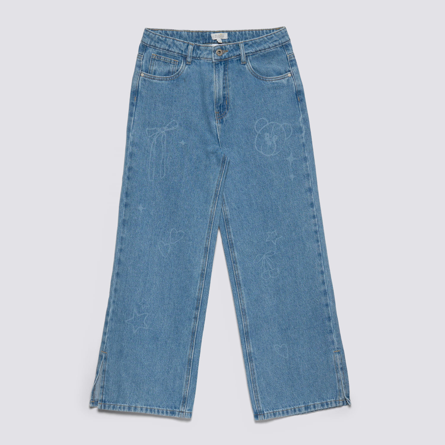 Jean Teen Niña Cute Print Zubito Celeste Talla 12