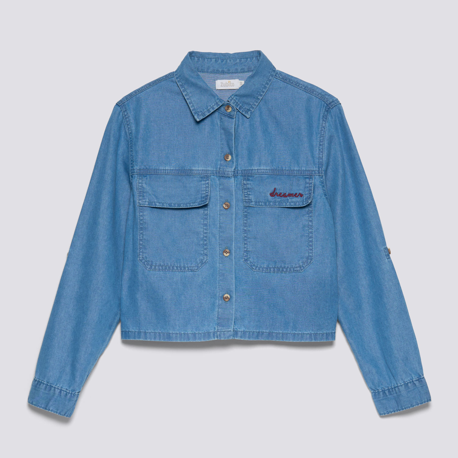 Blusa Manga Larga Teen Niña Denim Zubito Celeste Talla 16