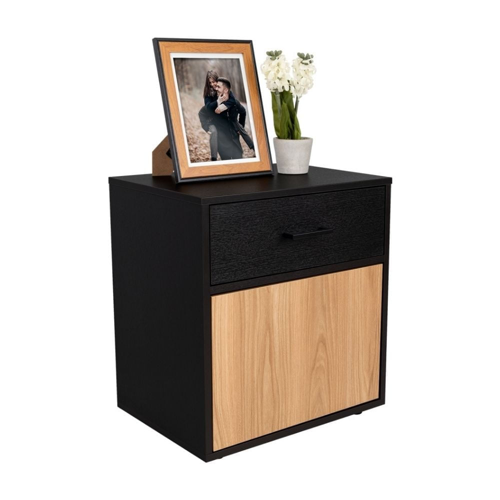Velador 1 Puerta 1 Cajon Grayson Wengué/Fresno 51x40x35cm Tuhome