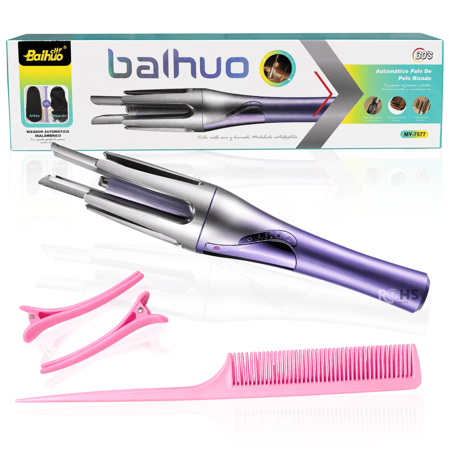 Rizador De Cabello Baihuo MY 7577 Inalambrico Barril Triple 32 mm Recargable Ceramico