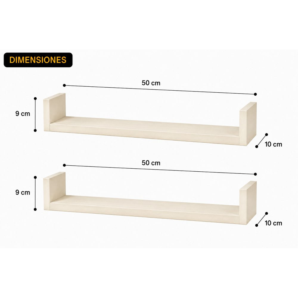 Set de 2 Repisas en U Toquilla 50x10 X 1.8 cm de Melamina