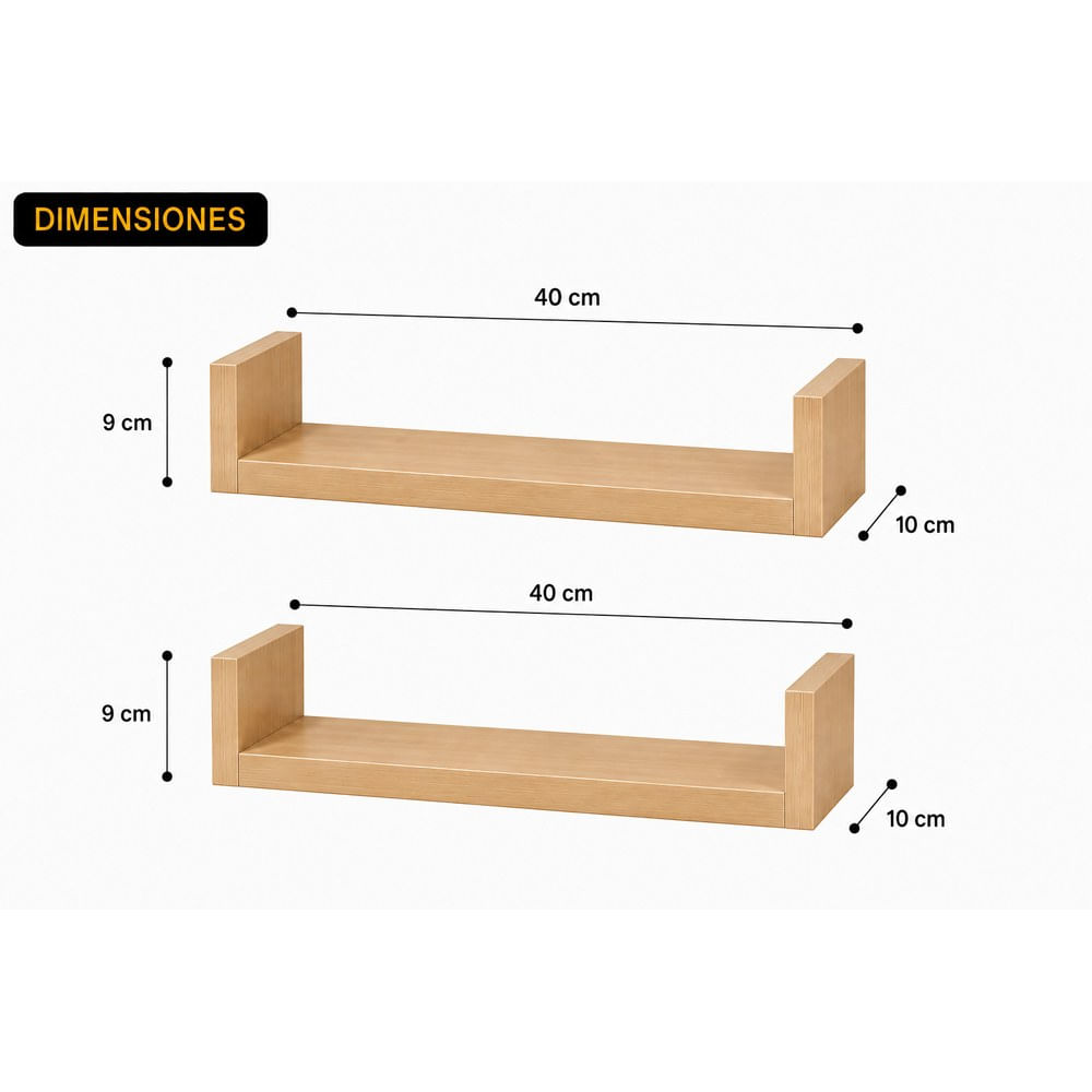 Set de 2 Repisas en U Color Panela 40x10 X 1.8 cm de Melamina
