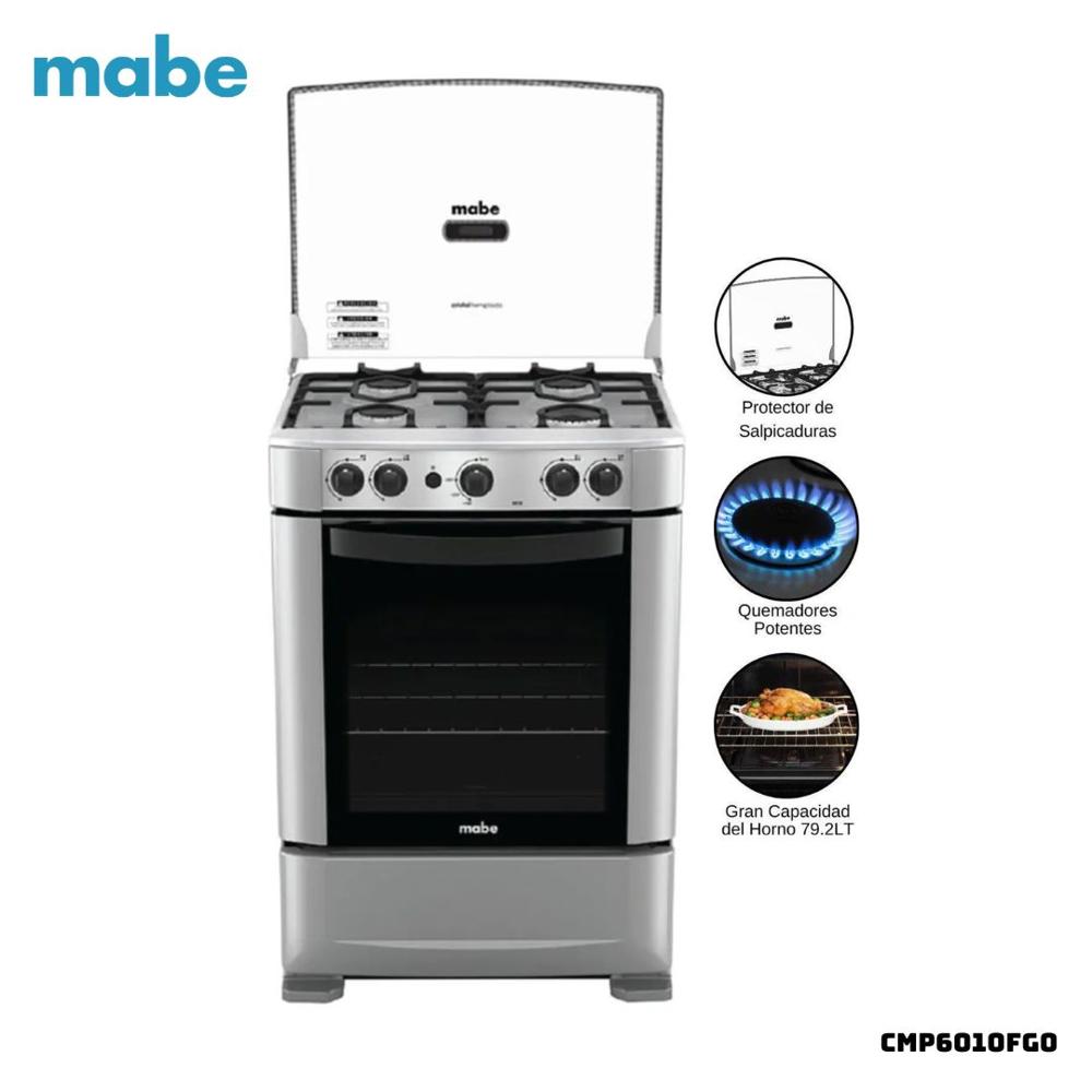 COCINA DE PIE MABE A GAS 4 HORNILLAS ACERO INOX - CMP6010FG0