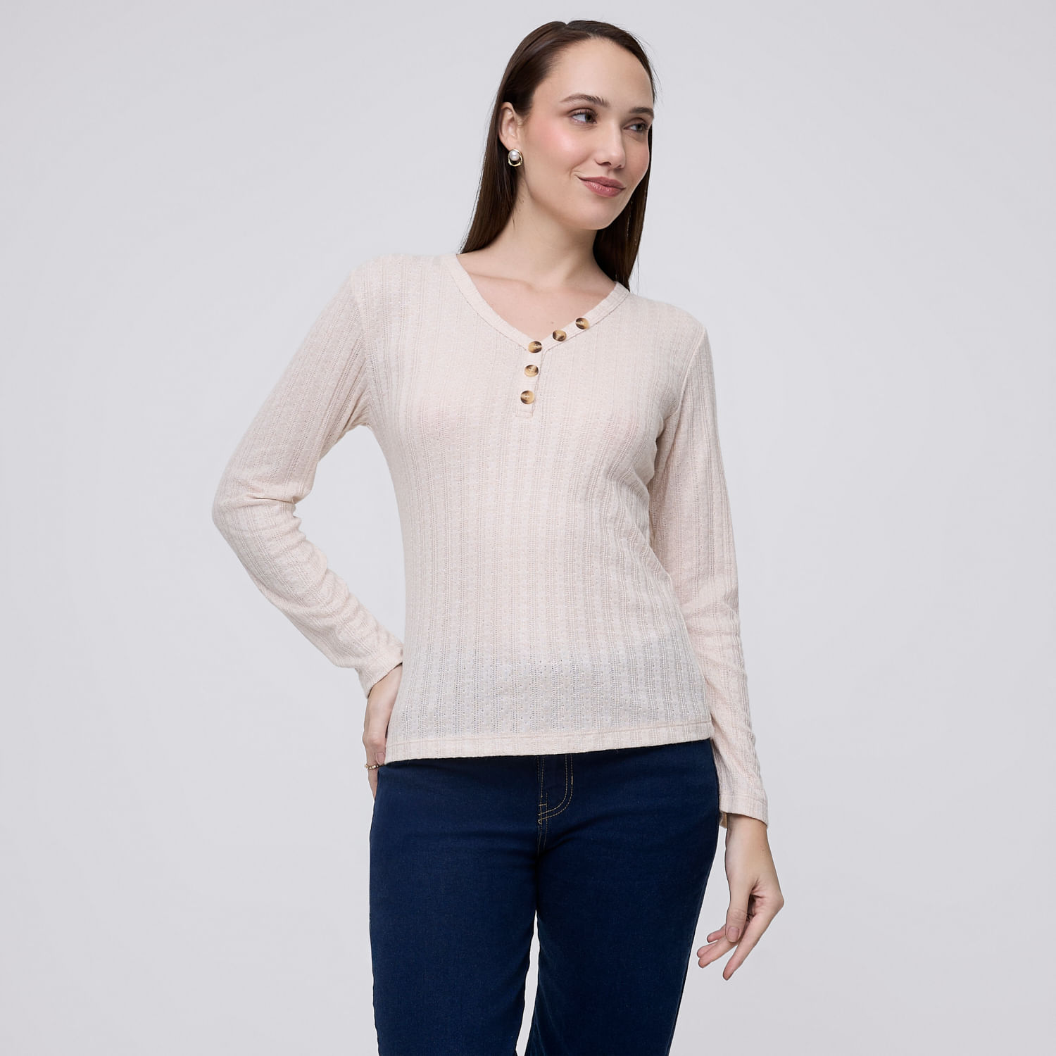 Chompa Mujer Vneck Madison Hueso Xs