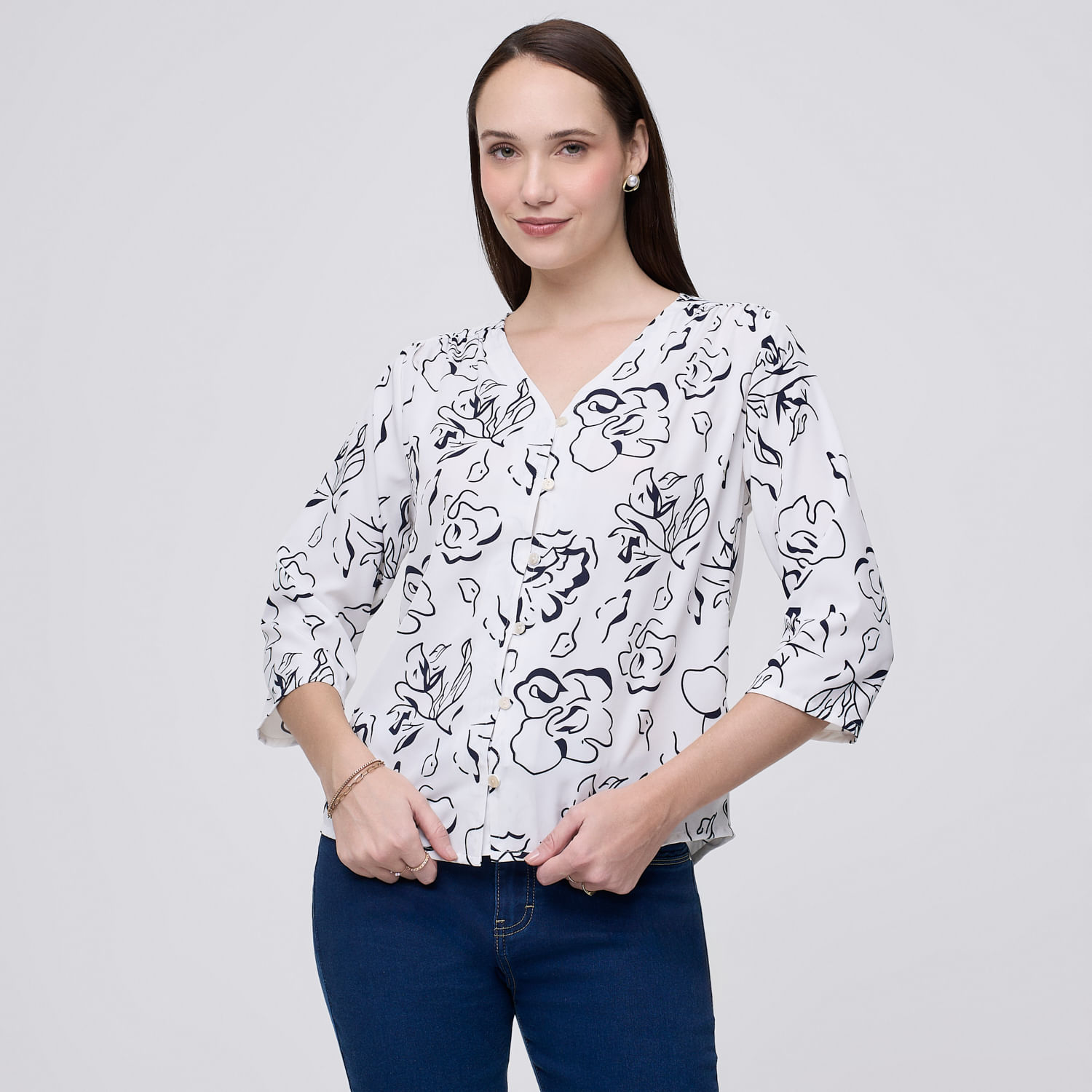 Blusa Mujer Laura Madison Manga 3/4 Blanco M