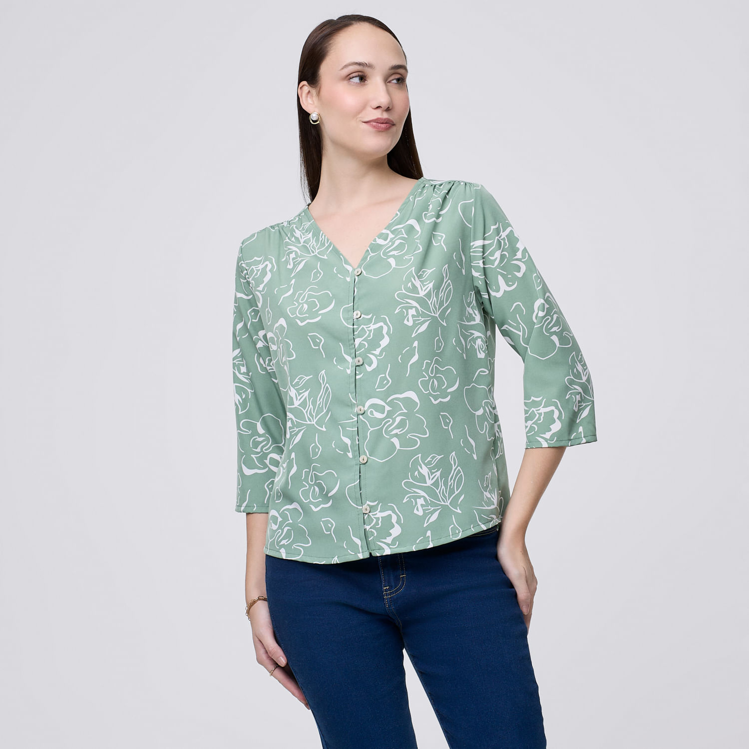 Blusa Mujer Laura Madison Manga 3/4 Verde Menta L