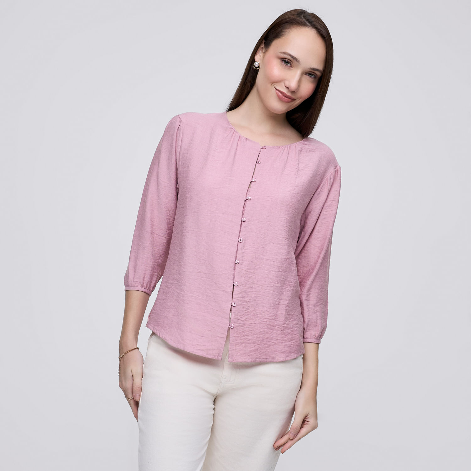 Blusa Mujer Brush Madison Manga 3/4 Rosado M