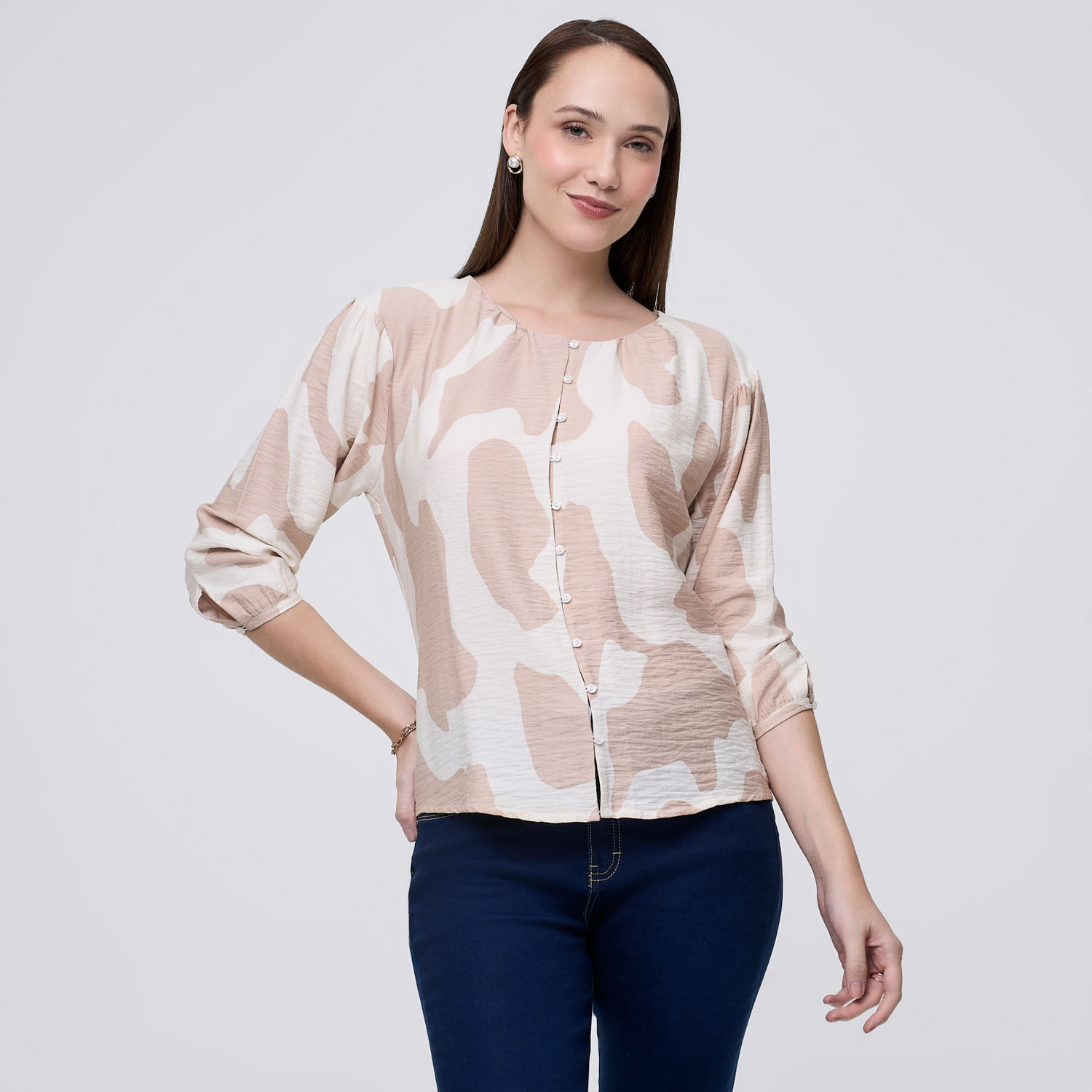 Blusa Mujer Brush Madison Manga 3/4 Crema M