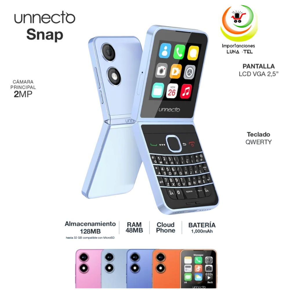 CELULAR BASICO UNNECTO SNAP TAPA 4G DUAL SIM AZUL CON REDES SOCIALES