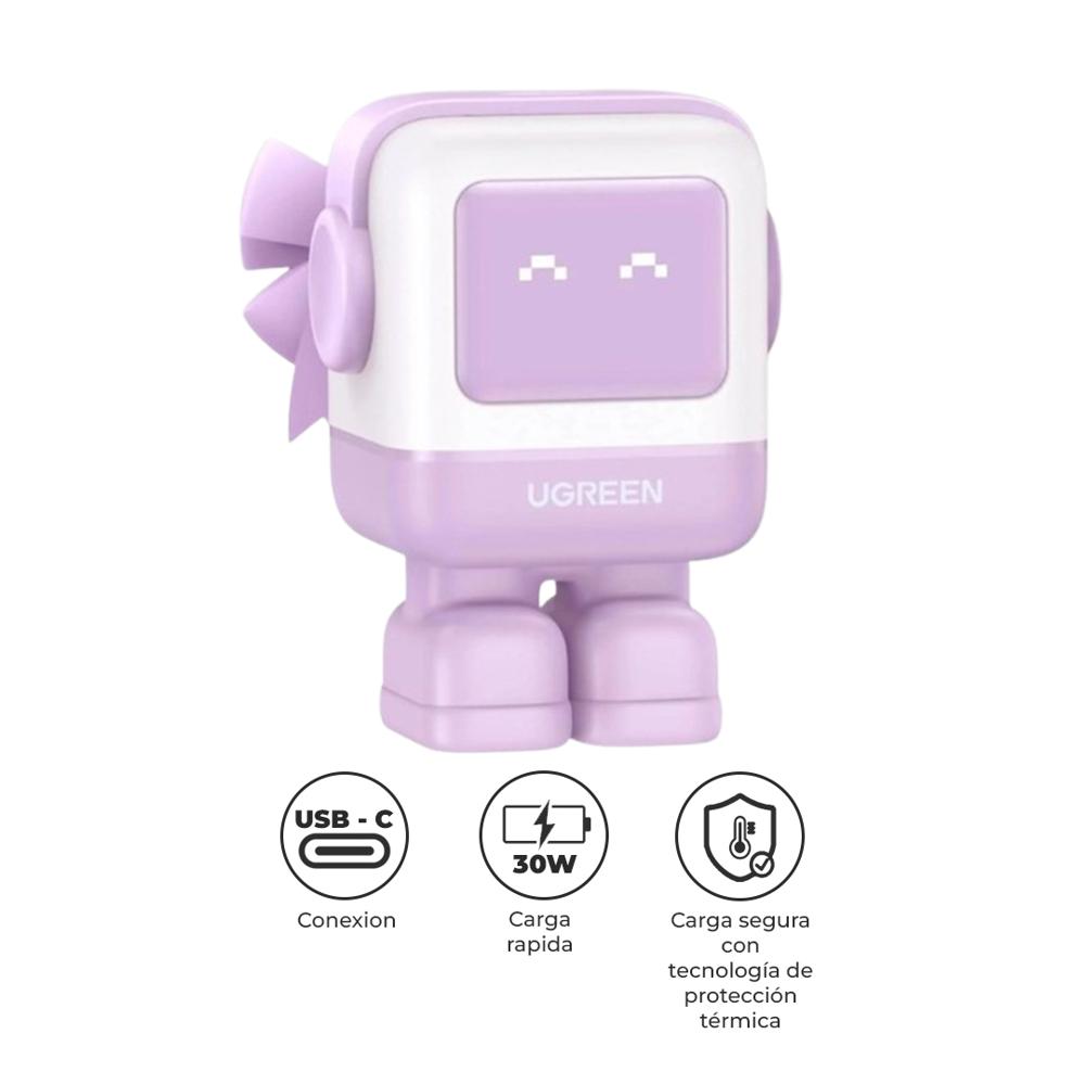 Cargador UGREEN Uno RG CD359 30W USB-C GaN PD Robot Púrpura Carga Rápida